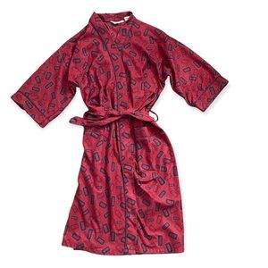 Vintage Pierre Cardin Short Robe Red with Geometric Square Design